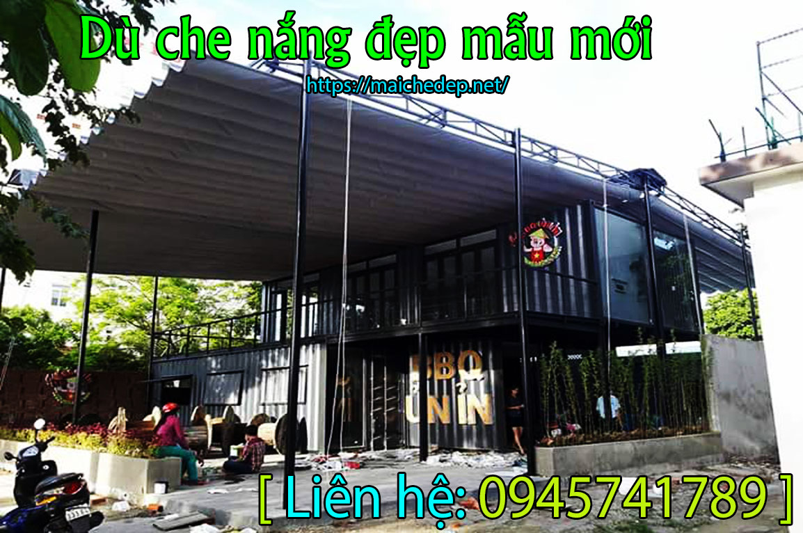 Mái hiên chữ a , mái bạt kéo che quán cà phê..