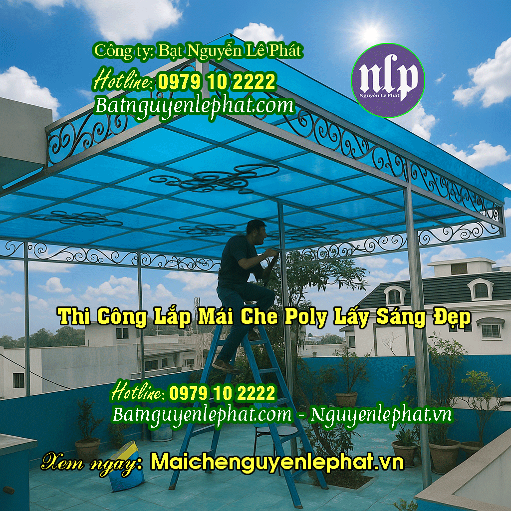 Thi Công Lắp Mái Che Sân Thượng Polycarbonate Thi Công Lắp Mái Che Sân Thượng Polycarbonate